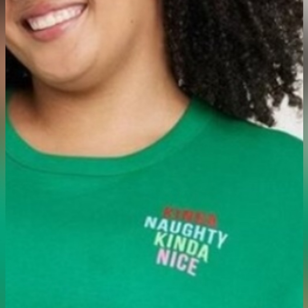 NEW! Women's Kinda Naughty Kinda Nice Green Sweatshirt, Sizes 1X and 2X.